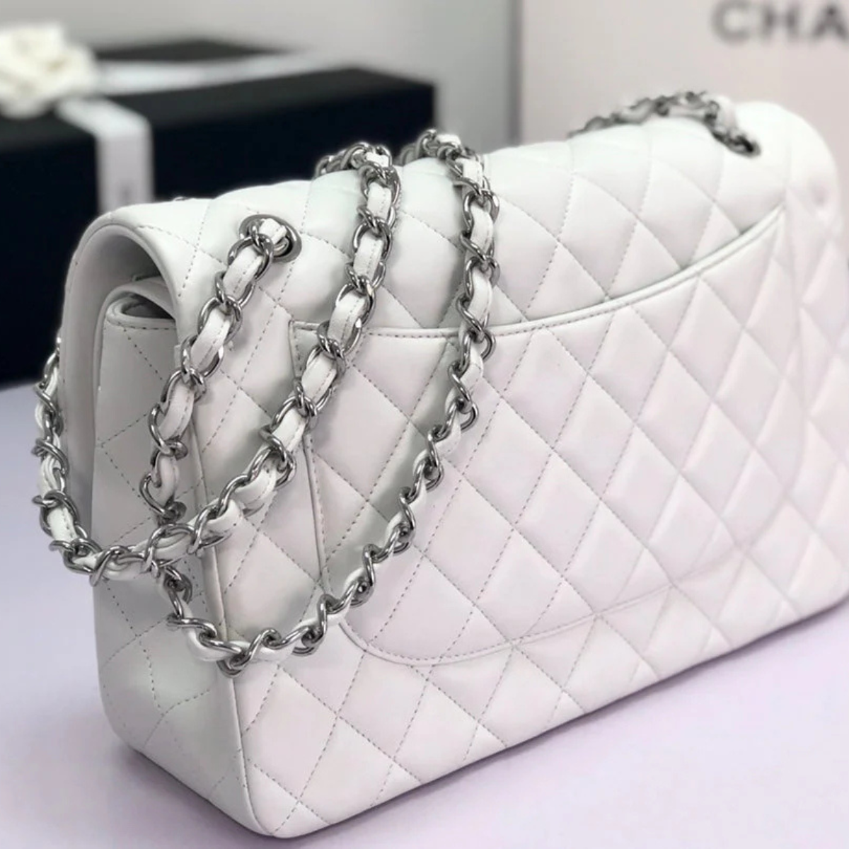 CHANEL CLASSIC SINGLE FLAP BAG OFF WHITE
